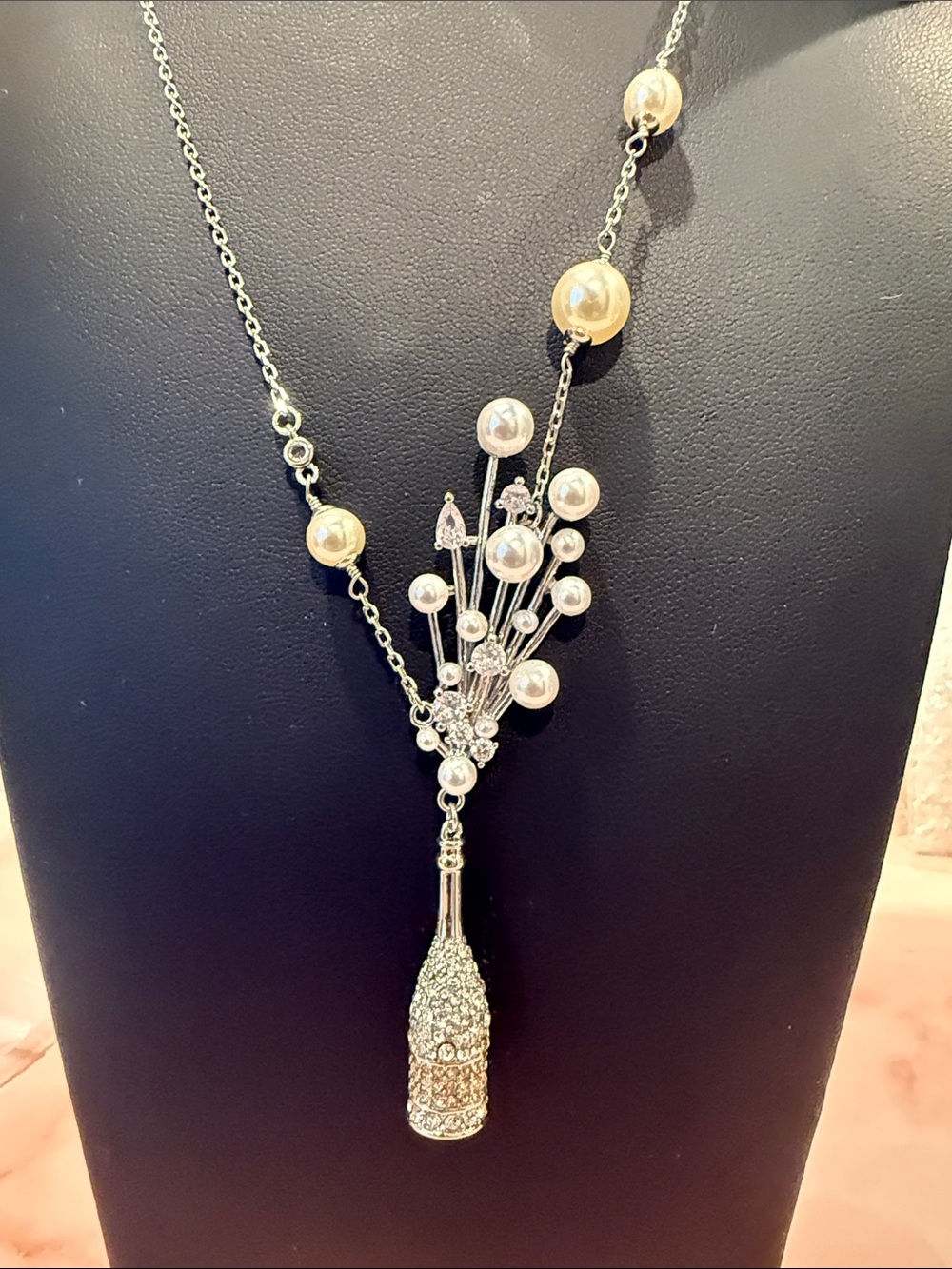 kate spade |♠️| Silver Pearl & Crystal Champagne Bottle Celebration Necklace